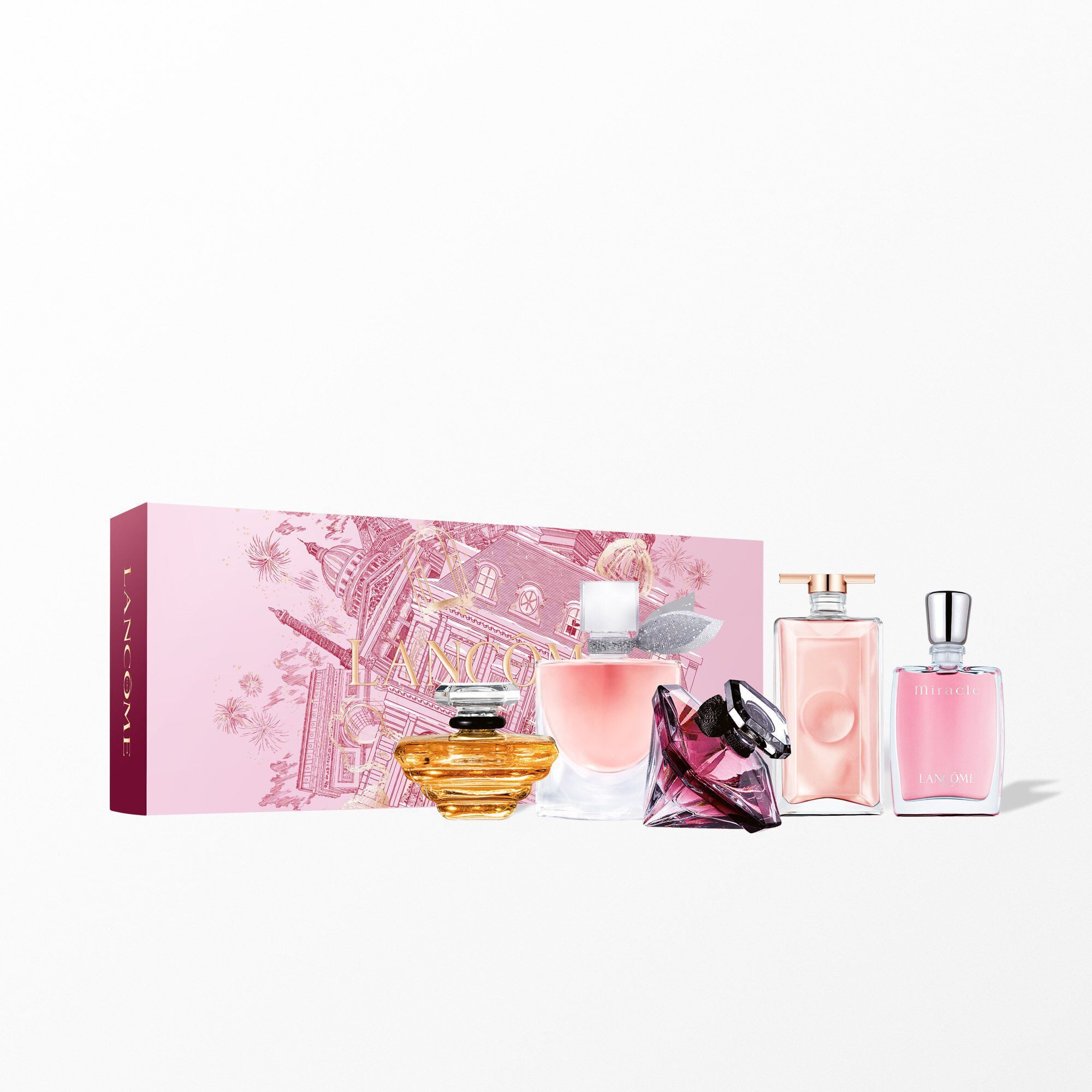 Lancome Miniature Fragrance holiday set containing: LA VIE EST BELLE EDP 4ML - IDOLE EDP 5ML - TRESOR EDP 7.5ML - LA NUIT TRESOR EDP 5ML - MIRACLE EDP 5ML