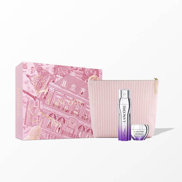 Renergie holiday set containing: - RENERGIE H.C.F TRIPLE SERUM 50ML - RENERGIE H.P.N 300-PEPTIDE CREAM 15ML - BEAUTY POUCH